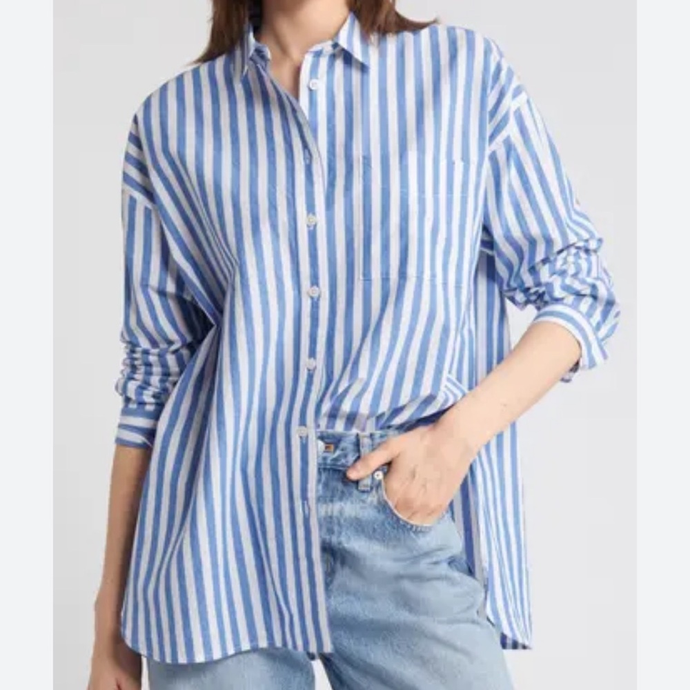 Madewell Oversized Sky Blue and White Striped Shirt